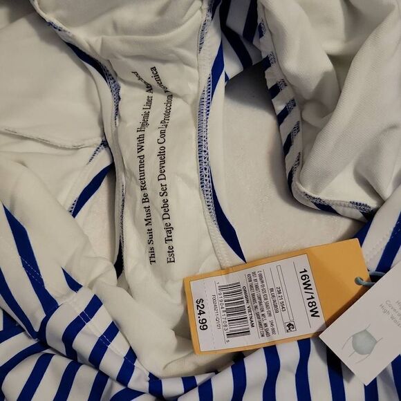 Kona Sol Navy Stripped High Coverage High Waist Bikini Bottom 16W/18W - Picture 3 of 4